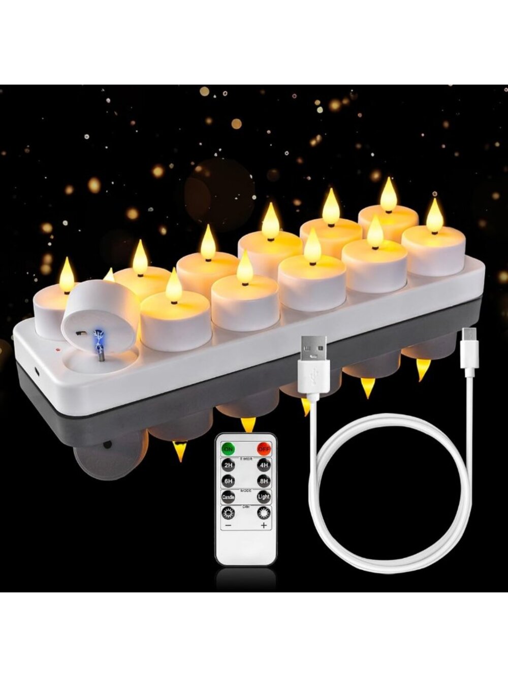 12-Pack Rechargeable LED Tea Light Candles with Remote & Timer - Perfect for